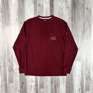 VTG Vineyard Vines Men's Whale L/S Pocket Tee Maroon Size Small